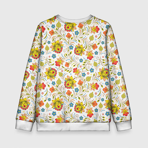 Детский свитшот Хохломская роспись разноцветные цветы на белом фон / 3D-Белый – фото 2