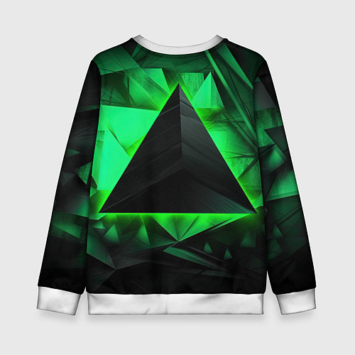 Детский свитшот Черный треугольник на зеленой абстракции / 3D-Белый – фото 2