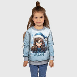 Свитшот детский Девушка в синем колпаке, цвет: 3D-меланж — фото 2