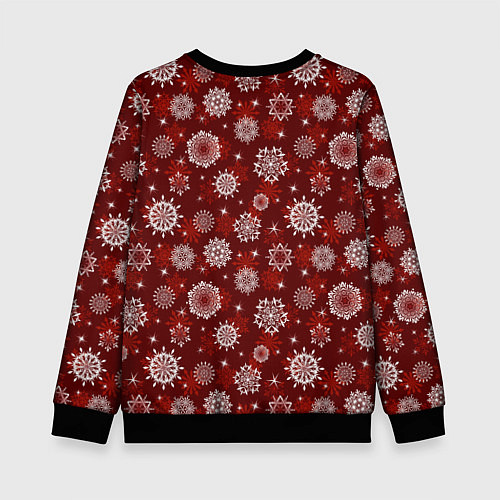 Детский свитшот Snowflakes on a red background / 3D-Черный – фото 2