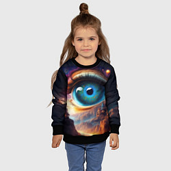 Свитшот детский Голубой глаз в небе над домами на вершине горы, цвет: 3D-черный — фото 2