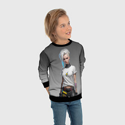 Свитшот детский Блондинка в белой футболке Cyberpunk 2077, цвет: 3D-черный — фото 2