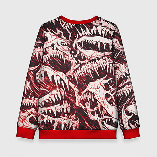 Детский свитшот Белые клыки на красном фоне / 3D-Красный – фото 2