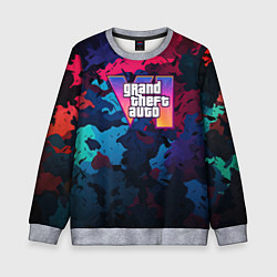 Свитшот детский GTA 6 logo яркий неоновый камуфляжный стиль, цвет: 3D-меланж