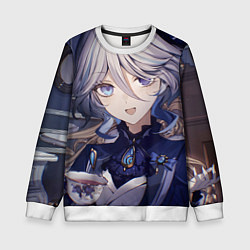 Свитшот детский Genshin Impact Furina улыбка чай, цвет: 3D-белый