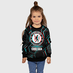 Свитшот детский Chelsea FC в стиле glitch на темном фоне, цвет: 3D-черный — фото 2