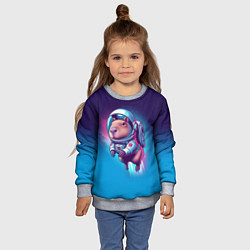 Свитшот детский Капибара бравый космонавт - нейросеть, цвет: 3D-меланж — фото 2