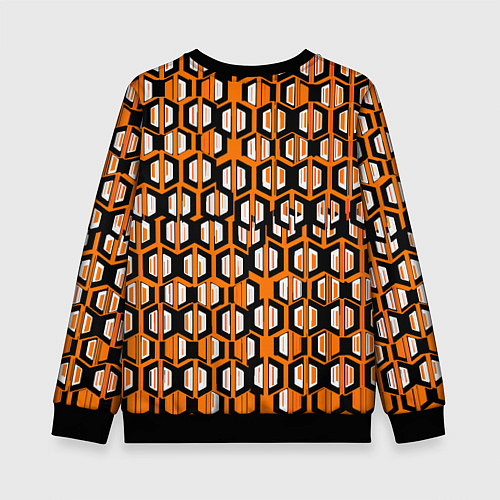 Детский свитшот Техно узор из шестиугольников оранжевый / 3D-Черный – фото 2