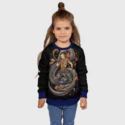 Свитшот детский Боец Муай-тай и огромный дракон, цвет: 3D-синий — фото 2