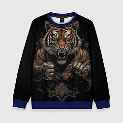Свитшот детский Муай-Тай боевой тигр в перчатках, цвет: 3D-синий