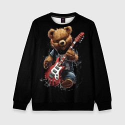 Свитшот детский Большой плюшевый медведь играет на гитаре, цвет: 3D-черный