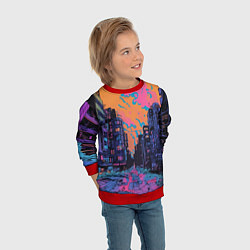 Свитшот детский Киберпанк город в стиле комиксов, цвет: 3D-красный — фото 2