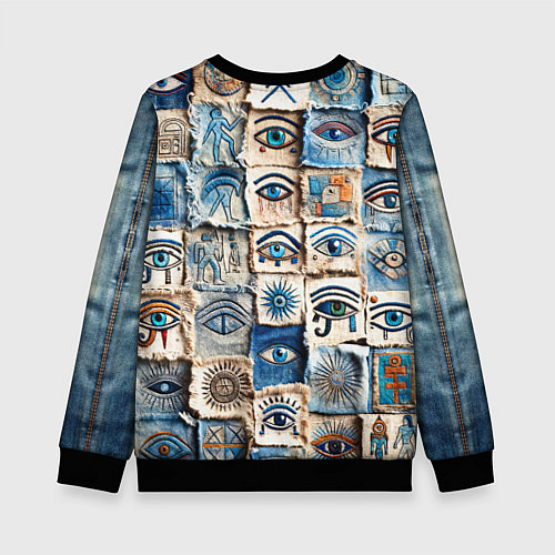 Детский свитшот Глаза на пэчворк дениме / 3D-Черный – фото 2
