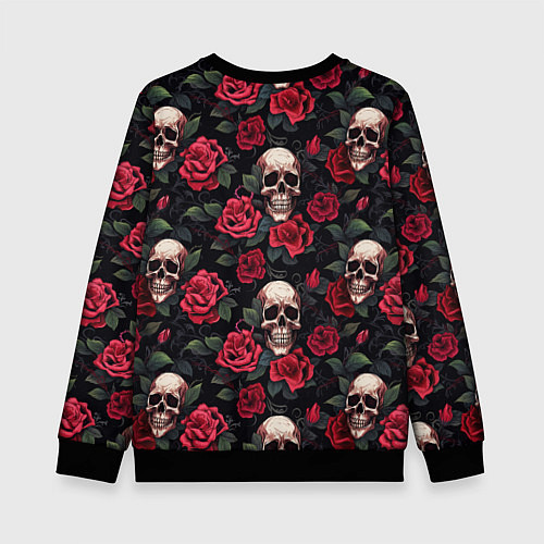 Детский свитшот Черепа и алые розы / 3D-Черный – фото 2