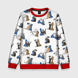 Свитшот детский Котики и шахматы белый, цвет: 3D-красный