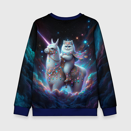 Детский свитшот Персидский кот верхом на альпаке / 3D-Синий – фото 2