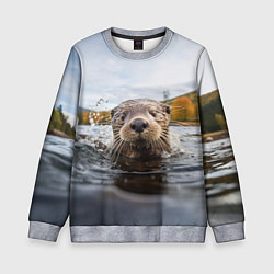 Свитшот детский Выдра смотрит из воды, цвет: 3D-меланж