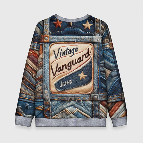 Детский свитшот Vintage vanguard jeans - patchwork / 3D-Меланж – фото 2