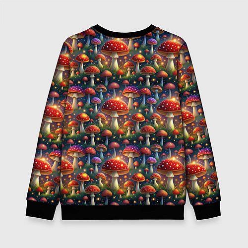 Детский свитшот Красные мухоморы в лесу паттерн / 3D-Черный – фото 2