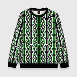 Свитшот детский Бело-зелёные треугольники на чёрном фоне, цвет: 3D-черный