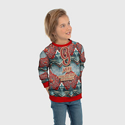 Свитшот детский 9 мая спасибо деду за победу паттерн, цвет: 3D-красный — фото 2