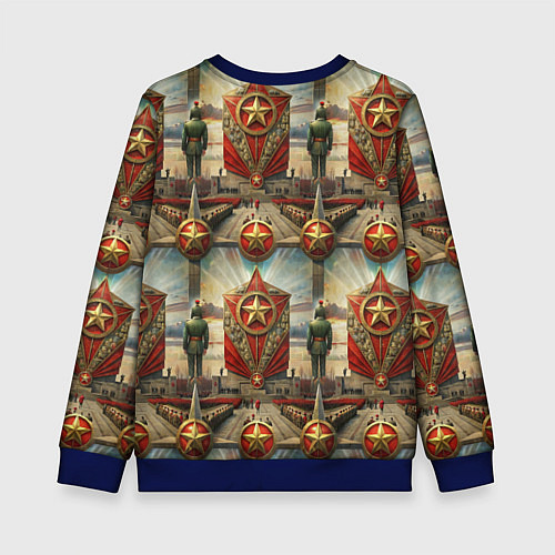 Детский свитшот 9 мая солдаты и знамя / 3D-Синий – фото 2