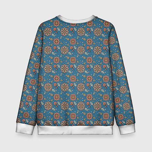 Детский свитшот Цветочный узор в стиле бохо на синем / 3D-Белый – фото 2