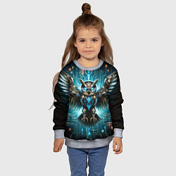 Свитшот детский Величественная кибернетическая сова на фоне футури, цвет: 3D-меланж — фото 2