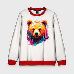 Свитшот детский Мишка в городе: голова медведя на фоне красочного, цвет: 3D-красный