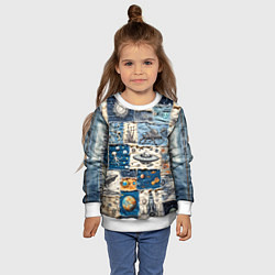 Свитшот детский Джинсовый пэчворк с пришельцами, цвет: 3D-белый — фото 2