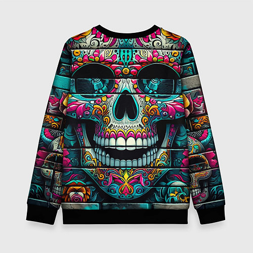 Детский свитшот Cool skull - graffiti ai art / 3D-Черный – фото 2