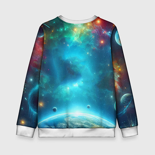 Детский свитшот Большая белая акула в космическом пространстве / 3D-Белый – фото 2