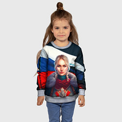 Свитшот детский Блондинка с косами - флаг России, цвет: 3D-меланж — фото 2