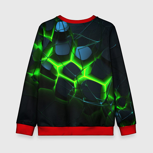 Детский свитшот Зеленый неон и разлом плит / 3D-Красный – фото 2