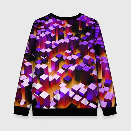 Детский свитшот Фиолетовые блоки в оранжевом тумане / 3D-Черный – фото 2