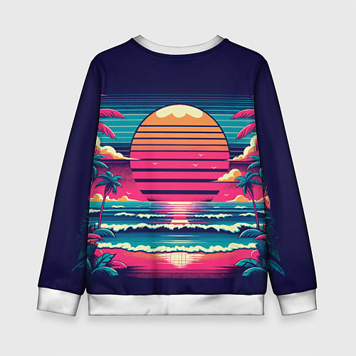 Детский свитшот Закат на пляже vaporwave / 3D-Белый – фото 2