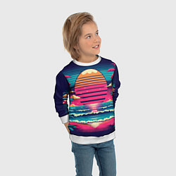 Свитшот детский Закат на пляже vaporwave, цвет: 3D-белый — фото 2