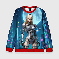 Свитшот детский Кибер Барби из будущего под луной - нейросеть, цвет: 3D-красный