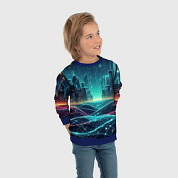 Свитшот детский Metropolis - vaporwave neon glow, цвет: 3D-синий — фото 2