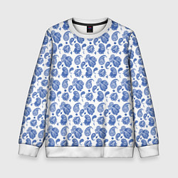 Свитшот детский Орнамент синий пейсли, цвет: 3D-белый