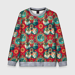 Свитшот детский Мандала с кошачьим орнаментом, цвет: 3D-меланж