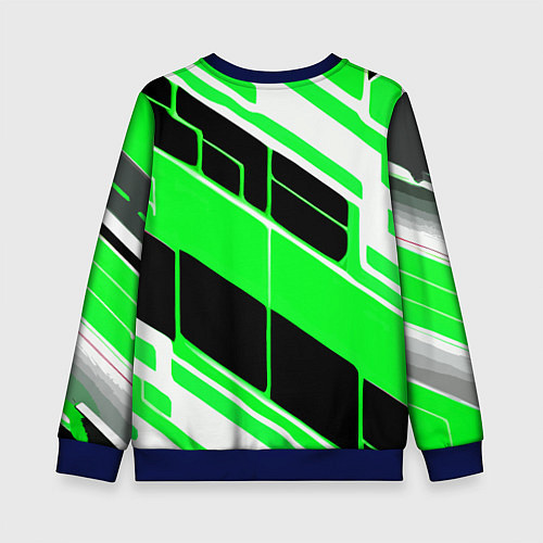 Детский свитшот Зелёно-белые полосы и чёрный фон / 3D-Синий – фото 2