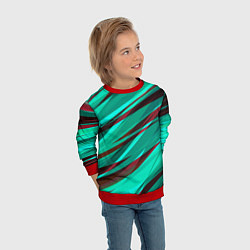 Свитшот детский Бирюзовый и бордовый абстрактные полосы, цвет: 3D-красный — фото 2