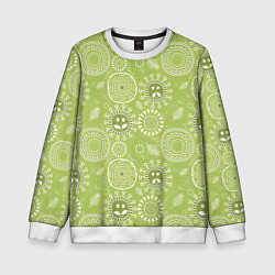 Свитшот детский Зеленый цветочный - паттерн смайлики, цвет: 3D-белый