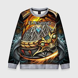 Свитшот детский Elden Ring лого и волшебное золотое кольцо, цвет: 3D-меланж