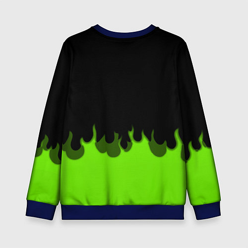 Детский свитшот Xbox green fire / 3D-Синий – фото 2