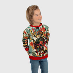 Свитшот детский Якудза самурай кот с мечом, цвет: 3D-красный — фото 2