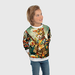 Свитшот детский Кот в кимоно в японском стиле, цвет: 3D-белый — фото 2