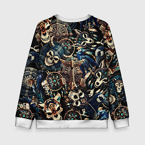 Детский свитшот Викинг-череп ворон, руны и молот Тора / 3D-Белый – фото 2