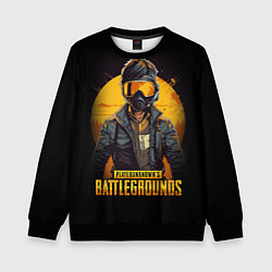 Детский свитшот PUBG игрок на закате черный фон